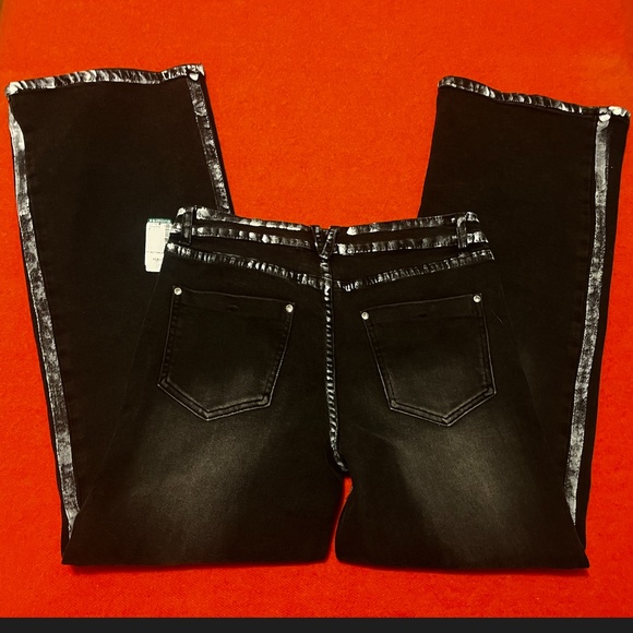 Vibrant M.I.U black with painted white bands and crossover waist jeans NWT - Picture 10 of 14